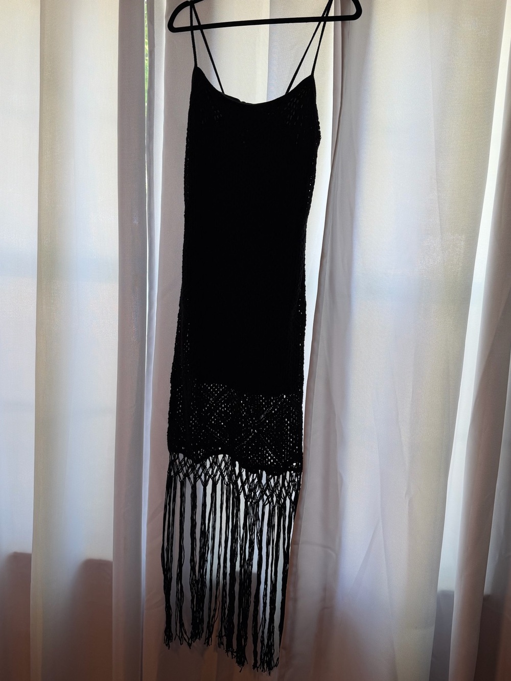 Abercrombie & Fitch Black Crochet Fringe Midi Dress